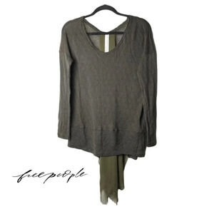 Free People New Romantics Green Long Sleeve Long Back  Button Up Back Pee…